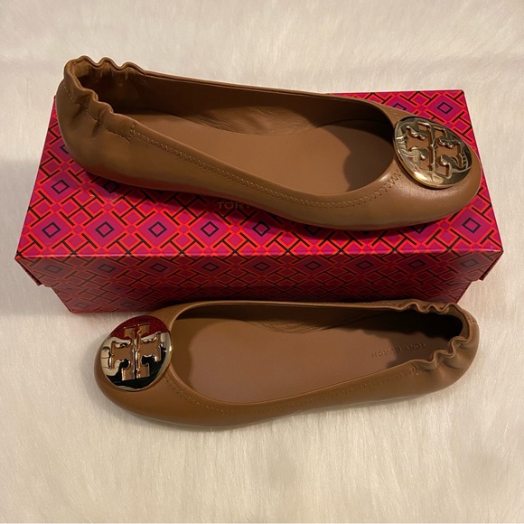 Tory Burch Minnie Travel Ballet Flats in Royal Tan/Gold - Picture 3 of 10